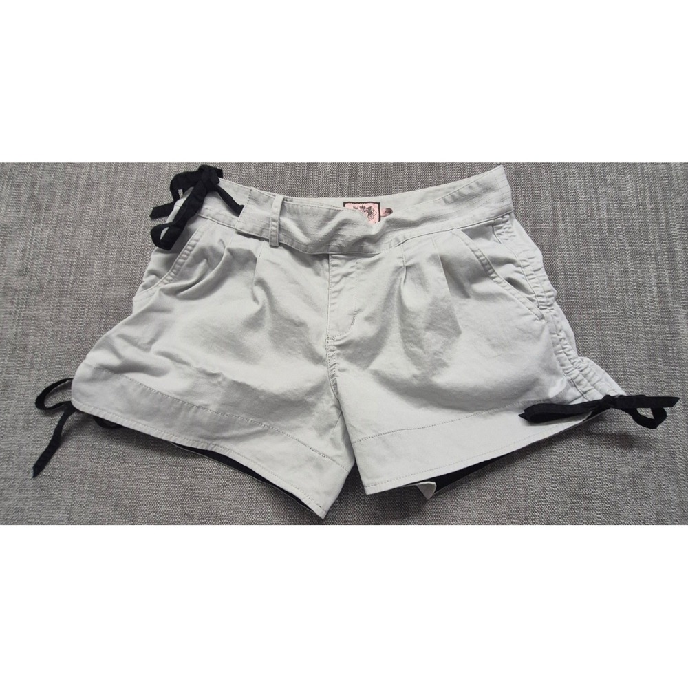 Juicy Couture khaki Tan chino shorts sz 2 black drawstring ribbon @ waist & legs